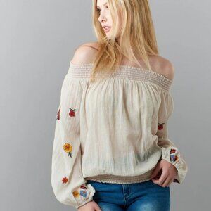 ARATTA VINTAGE OFF THE SHOULDER TULIPS BLOUSE SZ M